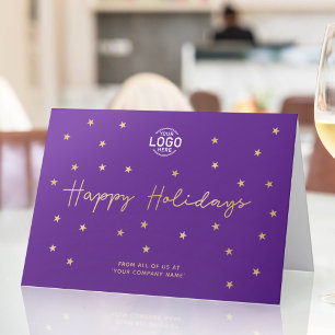 Your Logo Gold Stars Modern Purple Business Happy Card
