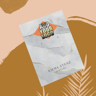 Your Logo Gray Gold Lines Marble Earring Holder Business Card