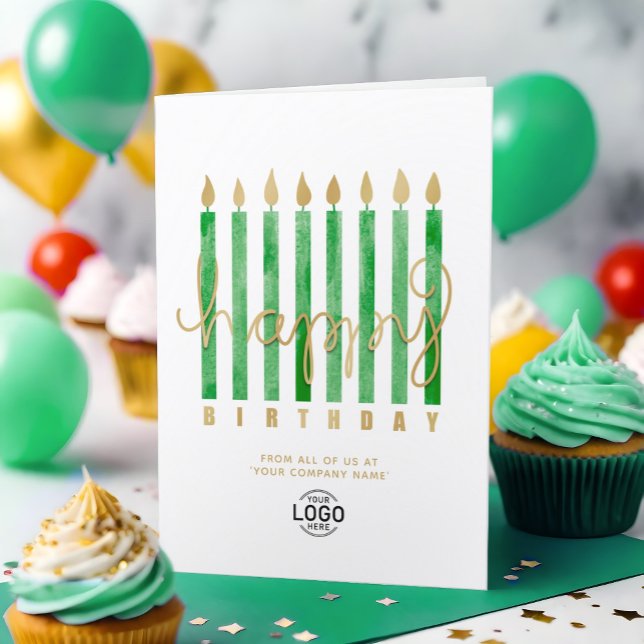 Your Logo Green Candles Business Happy Birthday Card (Creator Uploaded)