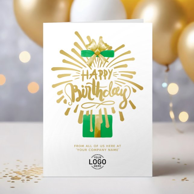 Your Logo Green Gift Gold Fireworks Group Birthday Card (Creator Uploaded)