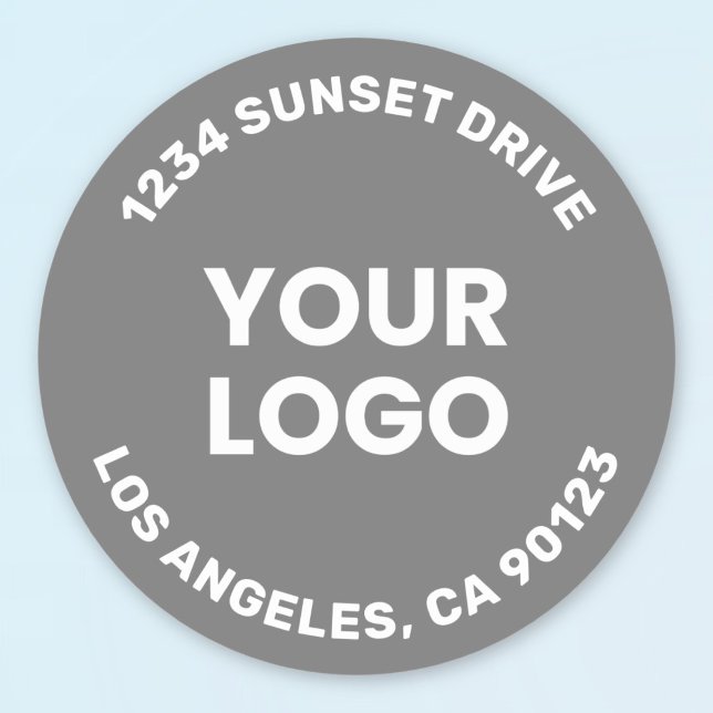 Your Logo | Grey Background & White Text Classic Round Sticker (Creator Uploaded)