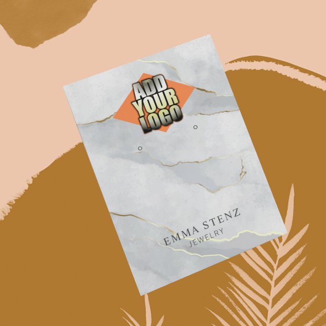 Your Logo Grey Gold Lines Marble Earring Holder Business Card (Creator Uploaded)