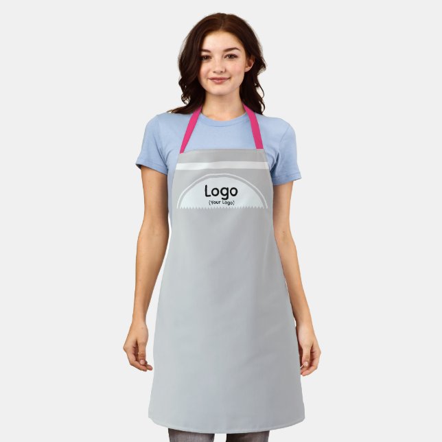Your Logo Half Sphere Pink Straps Grey Apron (Worn)