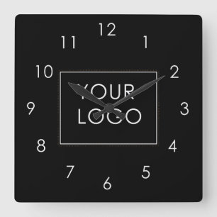 Your Logo Here Business Company Corporate Black Square Wall Clock