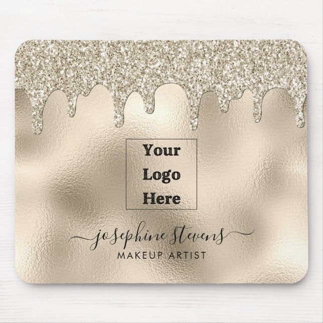 Your Logo Here Champagne Foil and Glitter Drips Mouse Pad (Front)