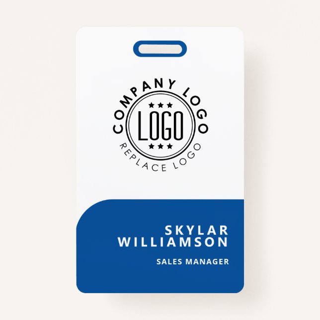 Your Logo Here Minimal Blue & White Identity ID Badge (Front)