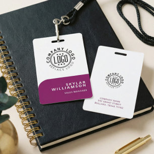 Your Logo Here Minimal Purple & White Identity ID Badge