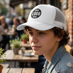 Your Logo Here Minimalist White Business Branding Trucker Hat