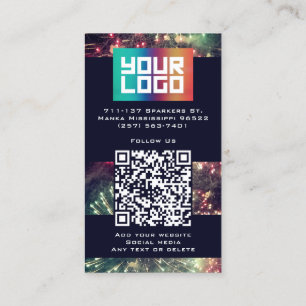    Your Logo Here Modern Custom QR Code Fireworks  Business Card