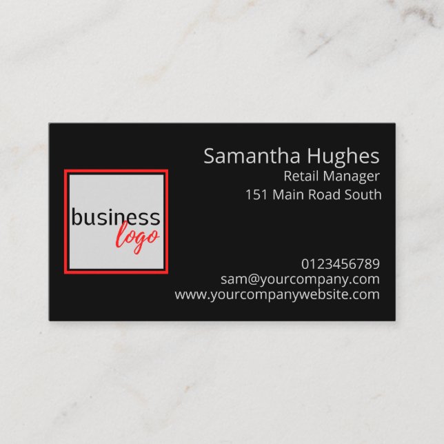 YOUR LOGO HERE PROFESSIONAL COMPANY BRANDED BLACK BUSINESS CARD (Front)