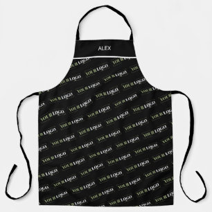 Your Logo Here Repeat Pattern Personalised Black Apron