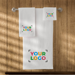 Your Logo Here Simple Branding White Bath Towel Set