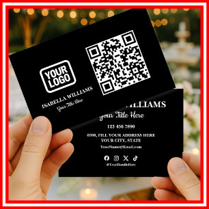 Your Logo Here Simple Modern Black Website QR Code Business Card