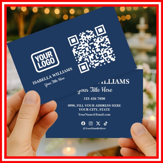 Your Logo Here Simple Modern Navy Blue Website QR  Business Card (Creator Uploaded)