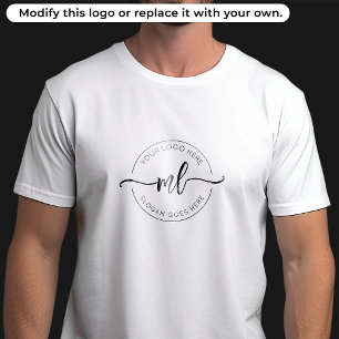 Your Logo Here Simple Monogram Initials White T-Shirt