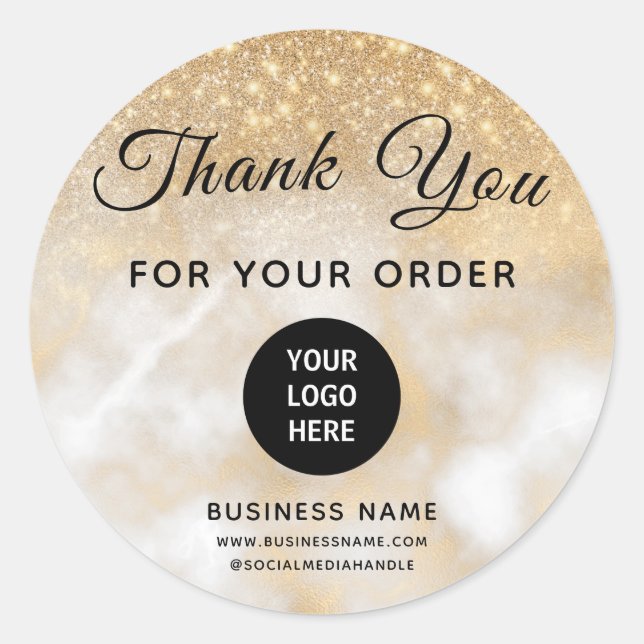 Your Logo Here Thank You Business Logo Gold Classic Round Sticker (Front)