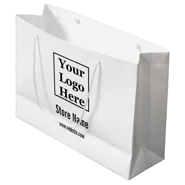 Your Logo Here White and Black Large Gift Bag (Front Angled)