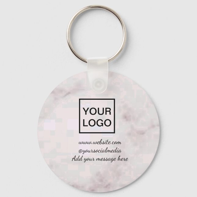 Your logo here white simple minimal PINK MARBLE    Key Ring (Front)