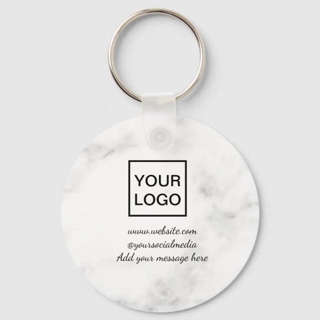 Your logo here white simple minimal PINK MARBLE    Key Ring (Front)