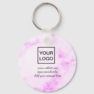 Your logo here white simple minimal PINK MARBLE Key Ring
