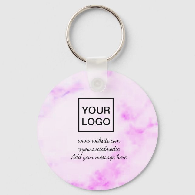 Your logo here white simple minimal PINK MARBLE    Key Ring (Front)