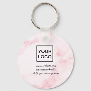Your logo here white simple minimal PINK MARBLE    Key Ring