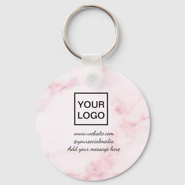 Your logo here white simple minimal PINK MARBLE    Key Ring (Front)