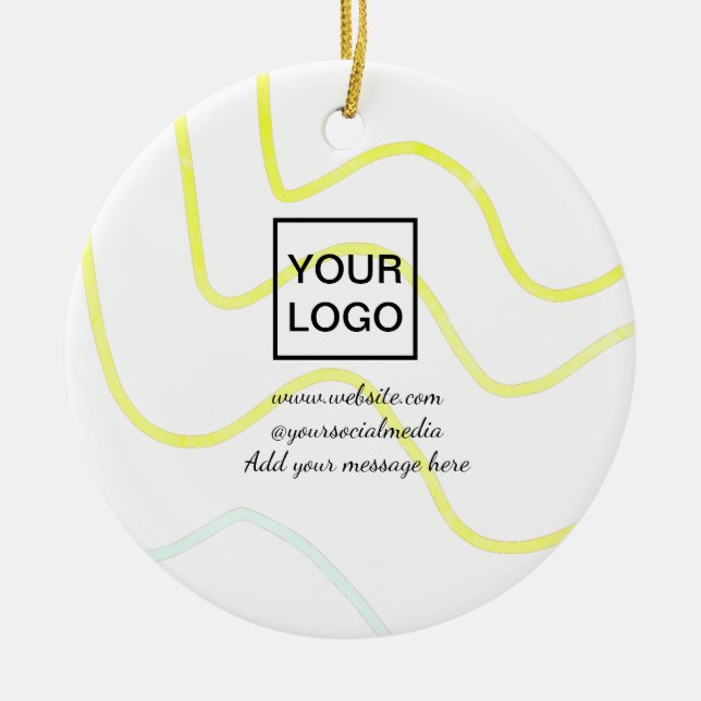Your logo here white simple minimal yellow lines c ceramic ornament (Front)
