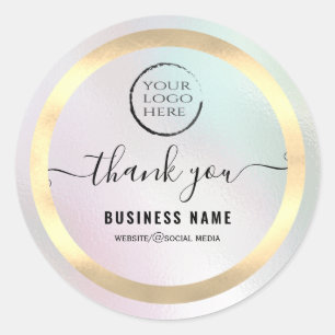 Your logo holographic script thank you business cl classic round sticker