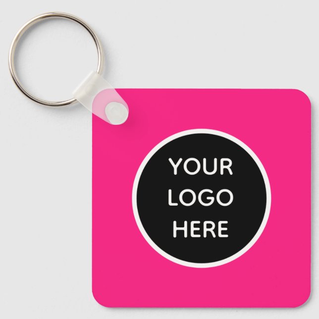 Your Logo Hot Pink Company Elegant Business Key Ring (Front)