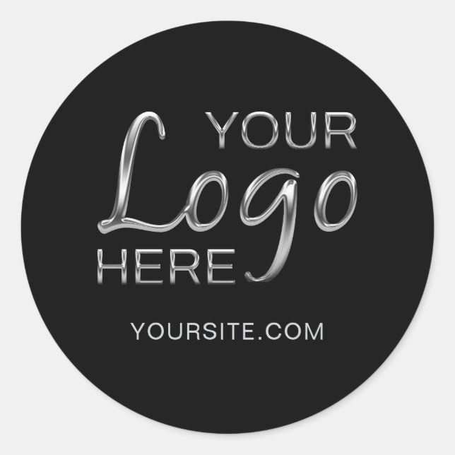 Your Logo Image and Text Black Classic Round Sticker (Front)