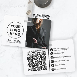 Your Logo & Image Minimalist Modern QR Code ID Badge
