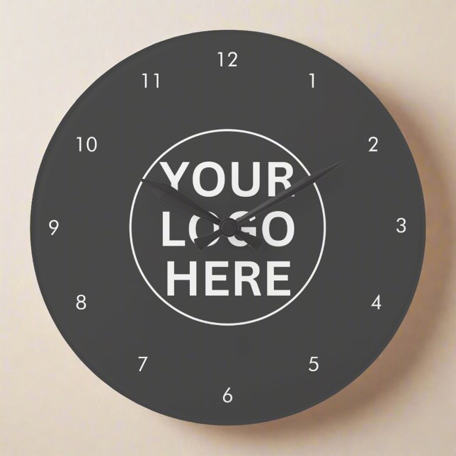 Your Logo l Business Professional Branded Grey Large Clock (Creator Uploaded)