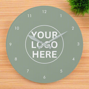 Your Logo l Business Professional Sage Green  Large Clock