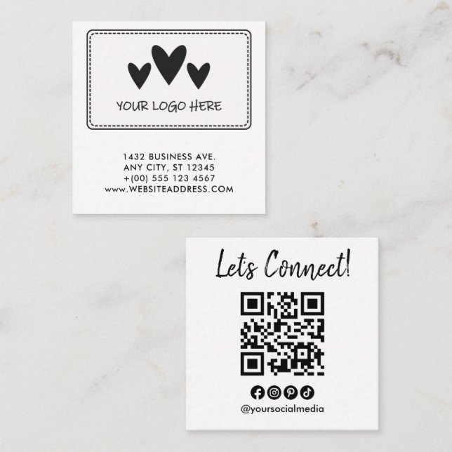 Your Logo Let's Connect QR Code Square Business Card (Front/Back)