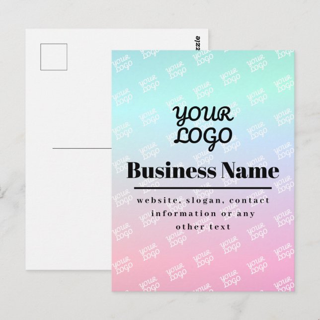 Your Logo + Logo Pattern & Colourful Ombre Postcard (Front/Back)