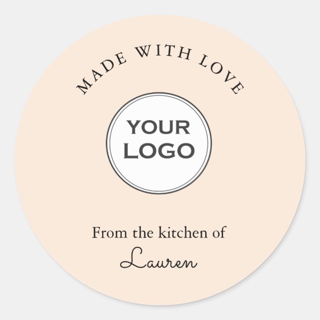 Your logo 'Made with love' Peach Classic Round Sticker (Front)