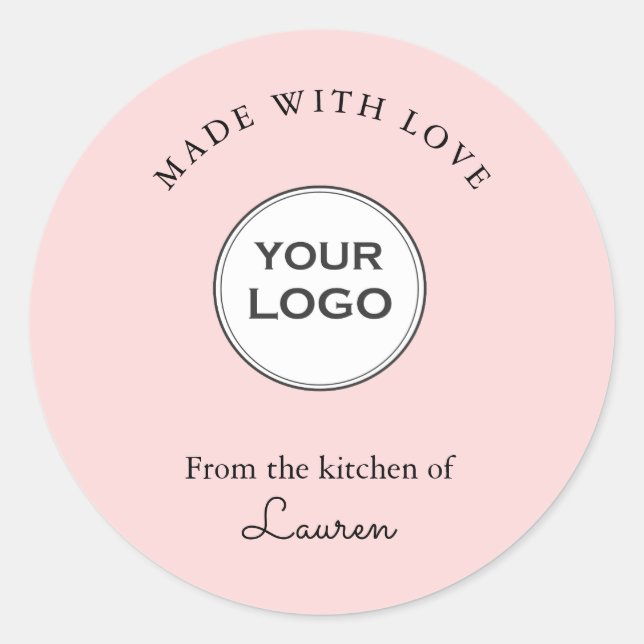 Your logo 'Made with love' pink Classic Round Sticker (Front)