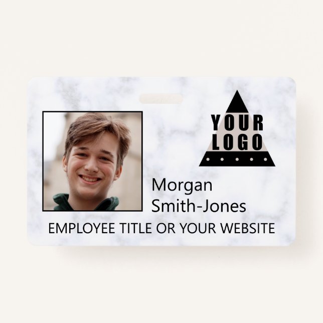 Your Logo Marble Stylish Business Employee Photo ID Badge (Front)