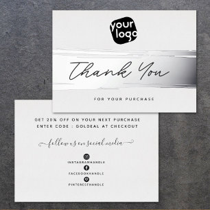 Your Logo Minimal Silver Thank You Discount Card