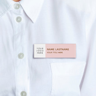 Your Logo Minimalist Blush Pink White Magnet Title Name Tag
