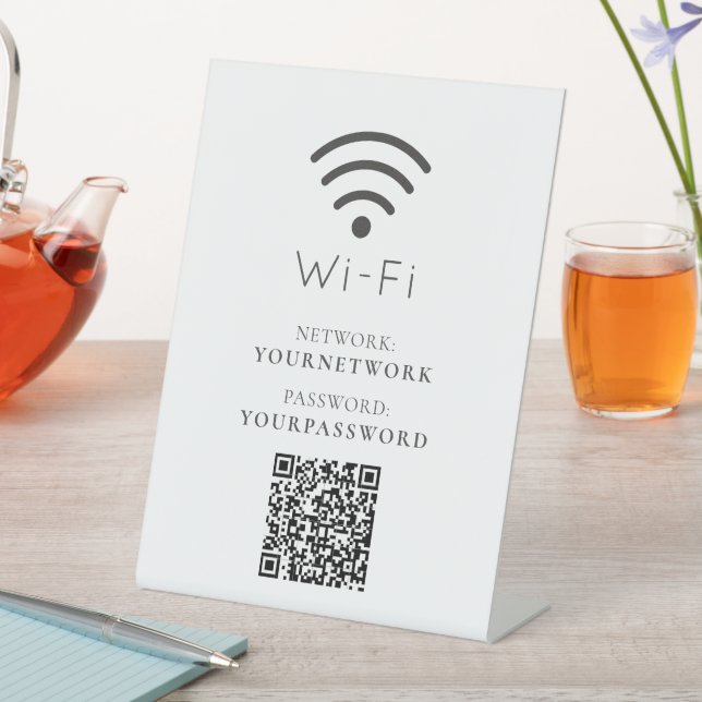 Your Logo Minimalist White Wi-Fi QR Code Pedestal Sign (In SItu)