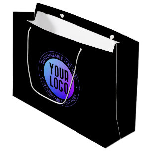 Your Logo & Modern Blue & Purple Ombre Gradient Large Gift Bag