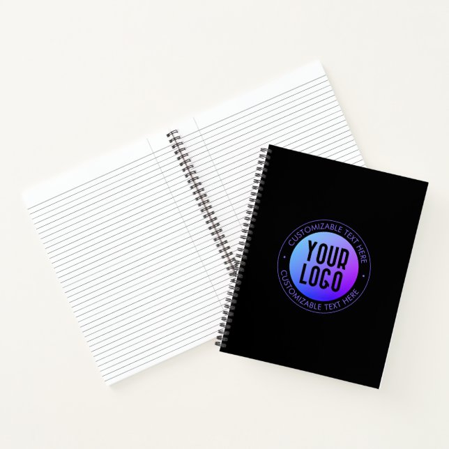 Your Logo & Modern Blue & Purple Ombre Gradient Notebook (Inside)
