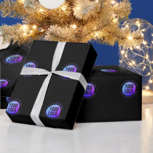 Your Logo & Modern Blue & Purple Ombre Gradient Wrapping Paper