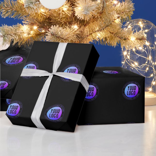 Your Logo & Modern Blue & Purple Ombre Gradient Wrapping Paper (Holidays)
