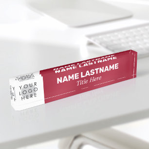 Your Logo Modern Bold Name Title Simple Burgundy Nameplate