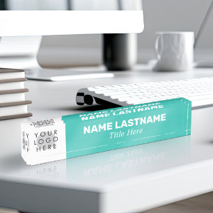 Your Logo Modern Bold Name Title Simple Turquoise Nameplate