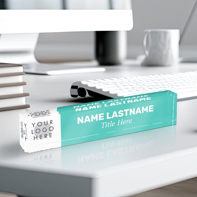 Your Logo Modern Bold Name Title Simple Turquoise Nameplate (Creator Uploaded)