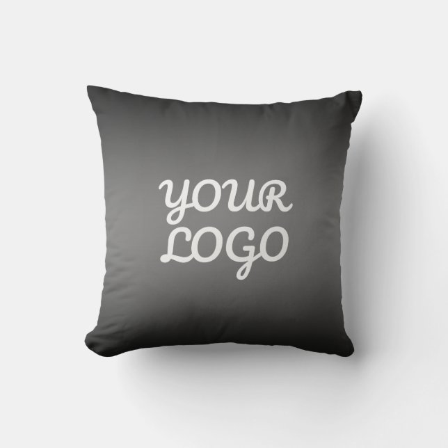 Your Logo & Modern Dark Grey Editable Colour Ombre Cushion (Front)